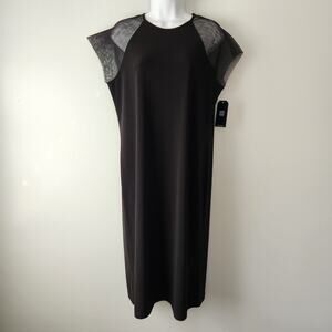 Clara Sun Woo Dress Women's M Black Sheer Sleeve Midi Whimsigoth Minimalist LBD